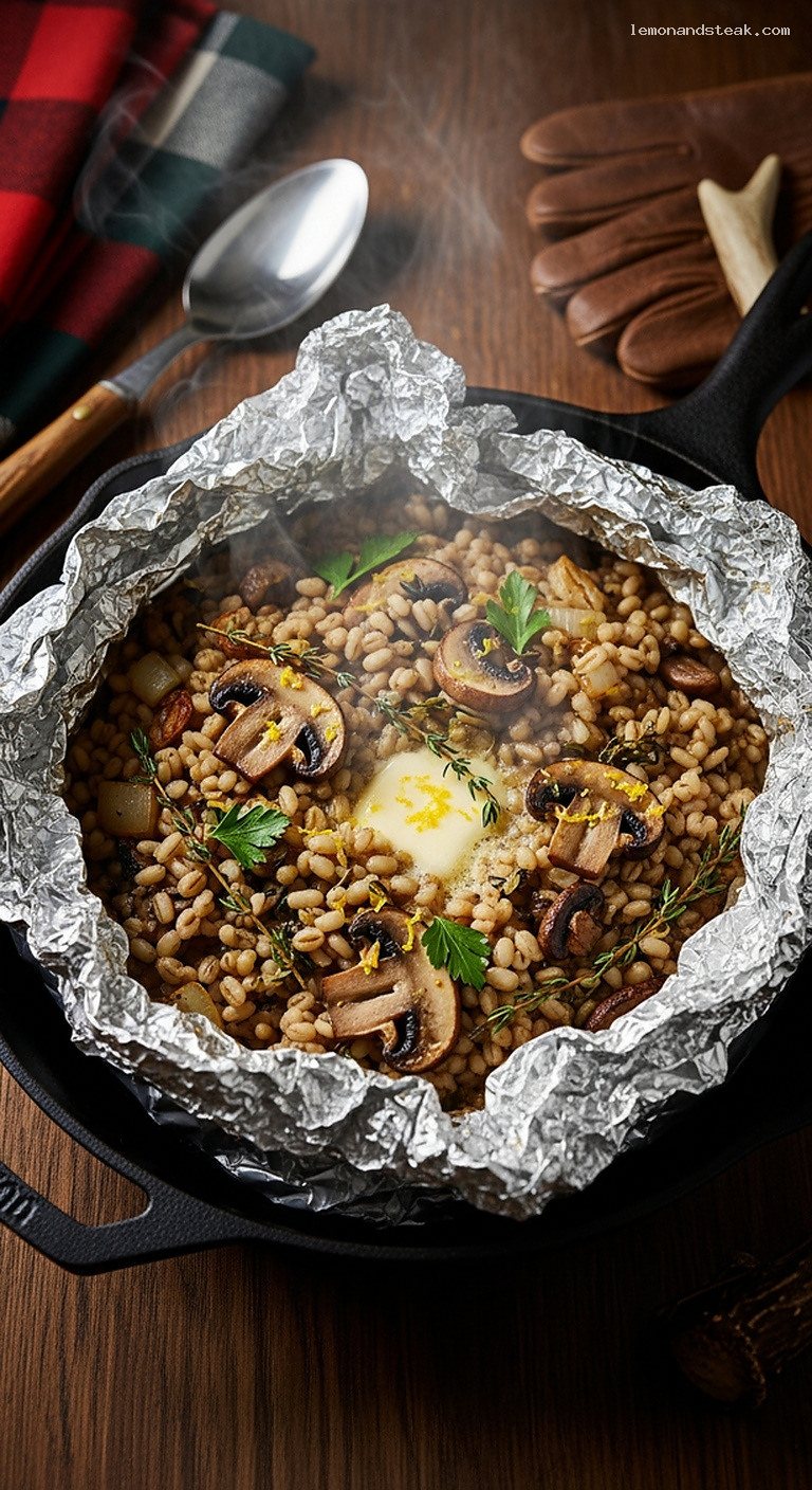 Foil Packet Mushroom Barley and Herb Pilaf