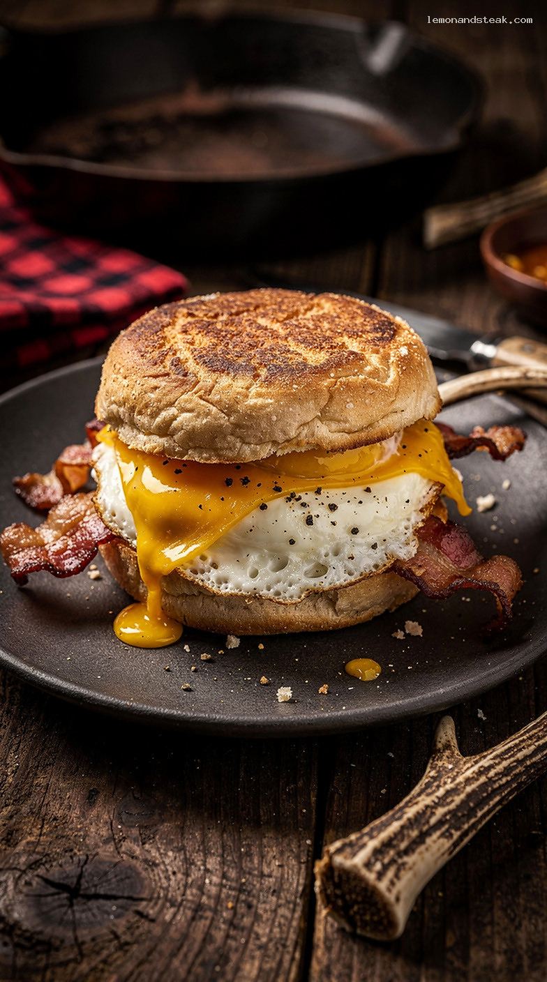 Fried Egg Breakfast Sandwich on Toasted English Muffin
