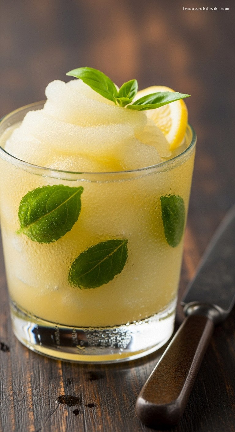 Frosty Lemon Basil Sorbet Slush – Closeup