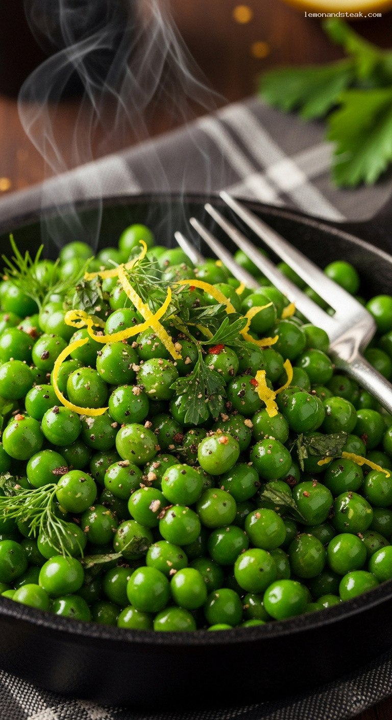 Garlic Butter Pea Sauté with Lemon and Herbs – Closeup