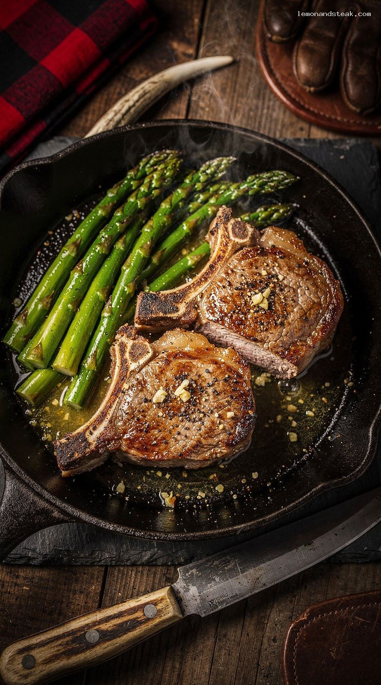 Garlic Butter Skillet Pork Chops With Asparagus
