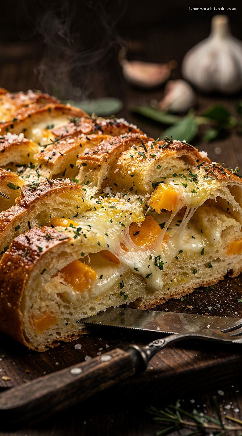 Garlic Herb and Cheese Pull-Apart Stuffed Bread – Closeup