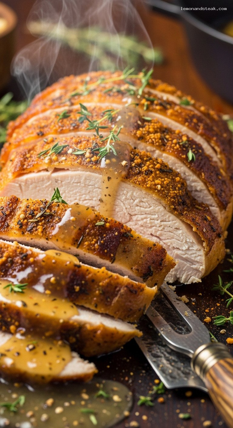 Garlic-Herb Biscuit Rubbed Roast Turkey – Closeup