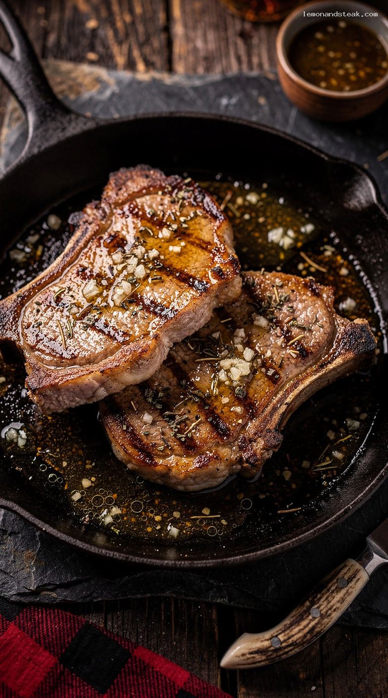 Garlic Herb Butter Oven-Roasted Pork Chops with Pan Juices