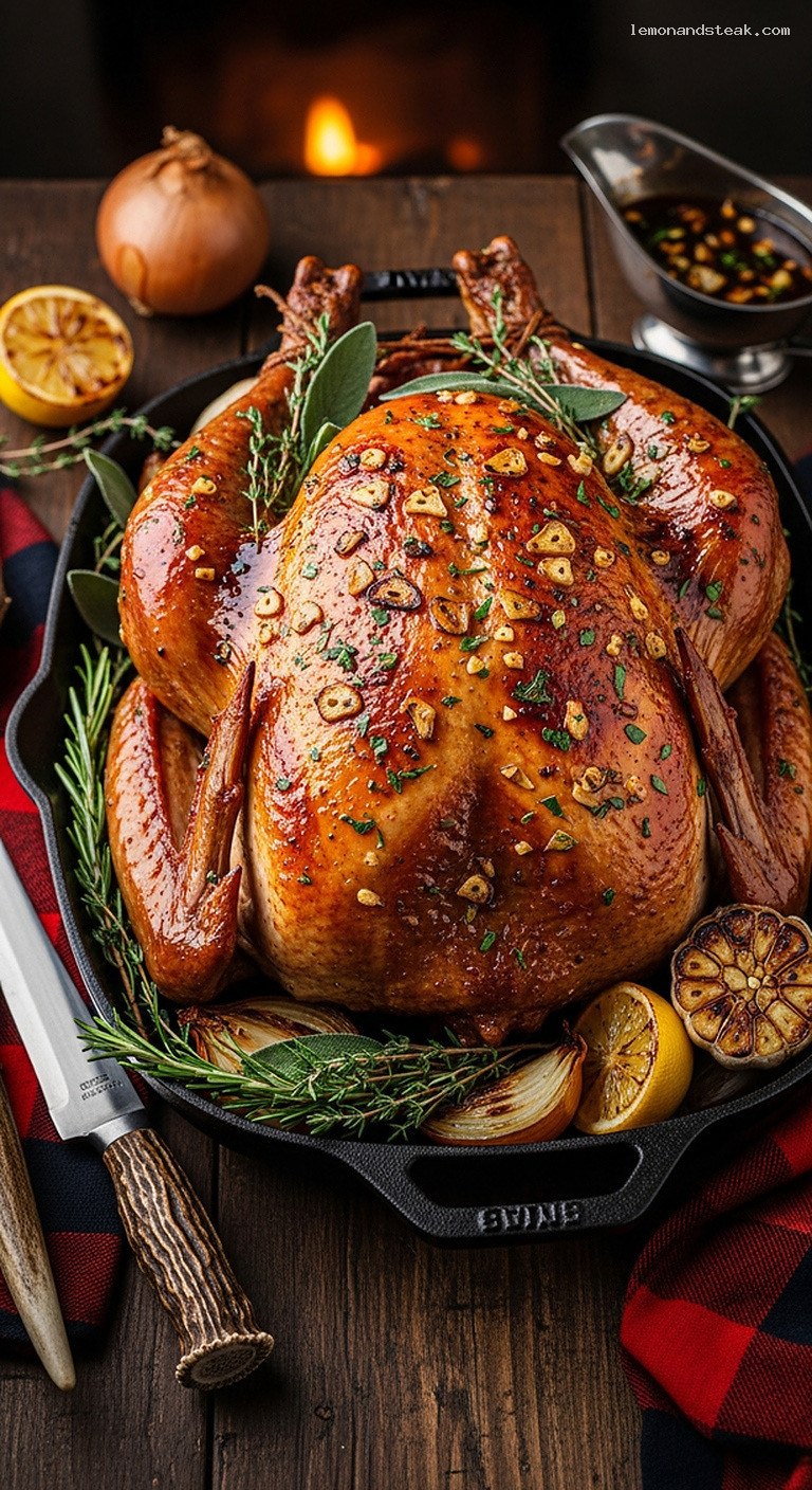 Garlic Herb Butter Roasted Turkey With Wine Reduction
