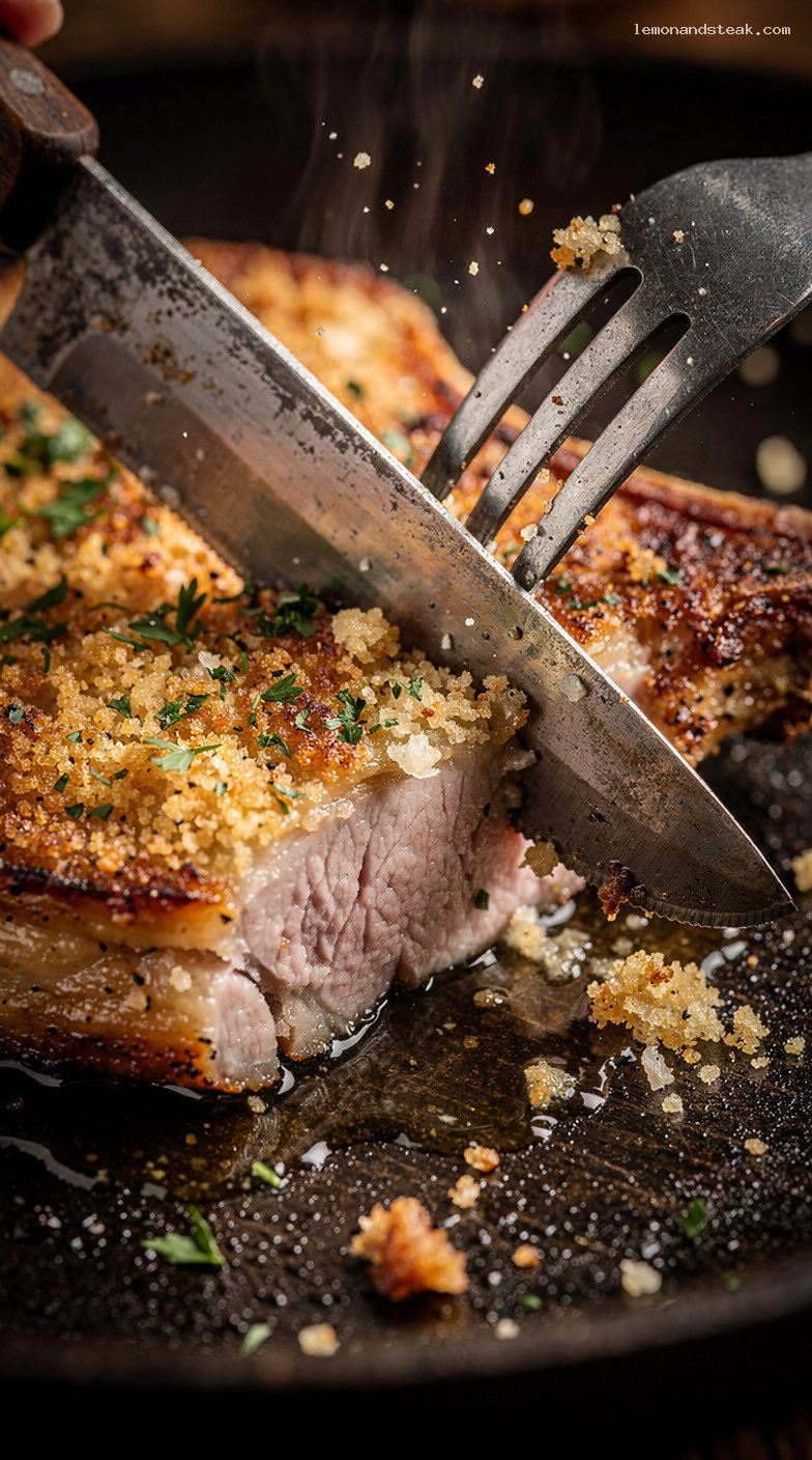 Garlic Parmesan Crusted Baked Pork Chops – Closeup