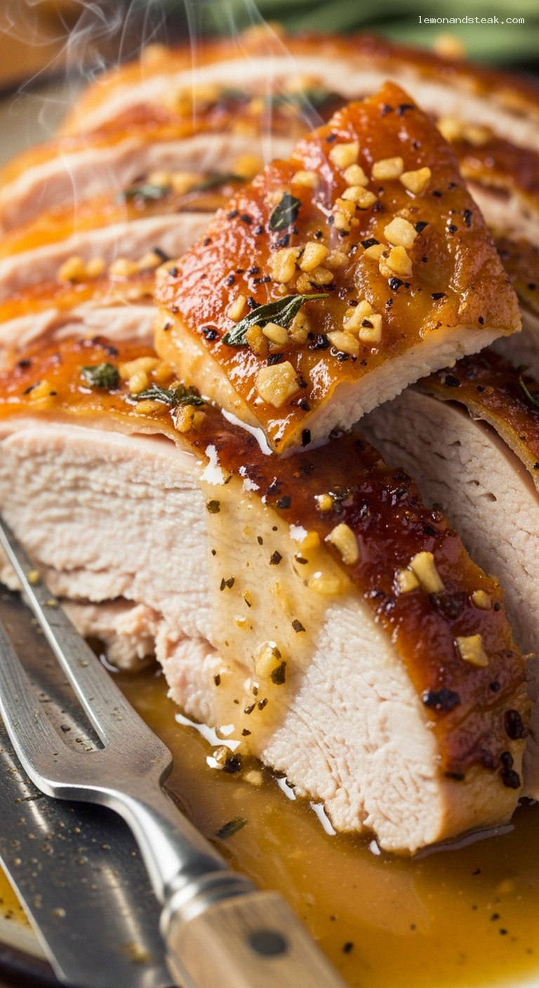 Garlic-Sage Roast Turkey with Subtle Soy Umami – Closeup