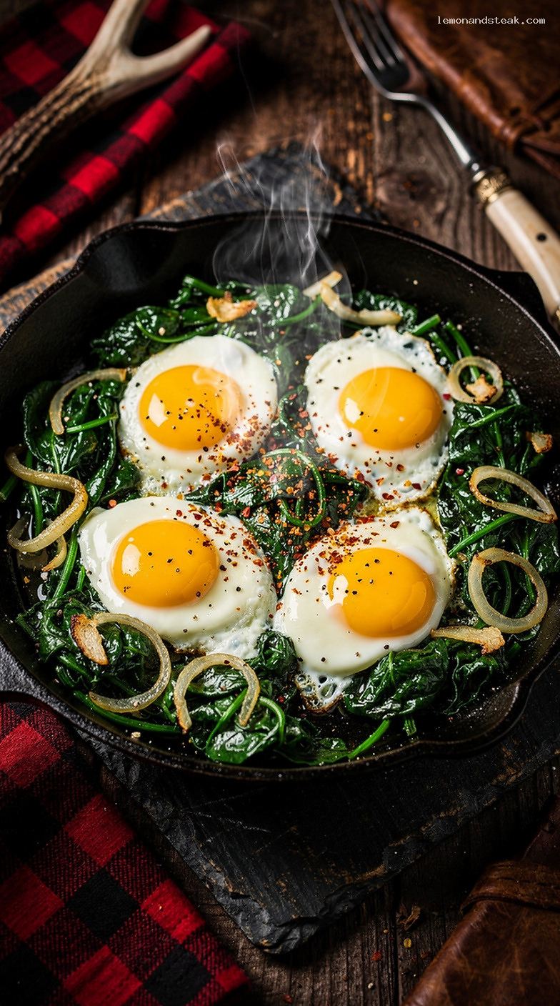 Garlic Spinach Skillet Eggs Recipe