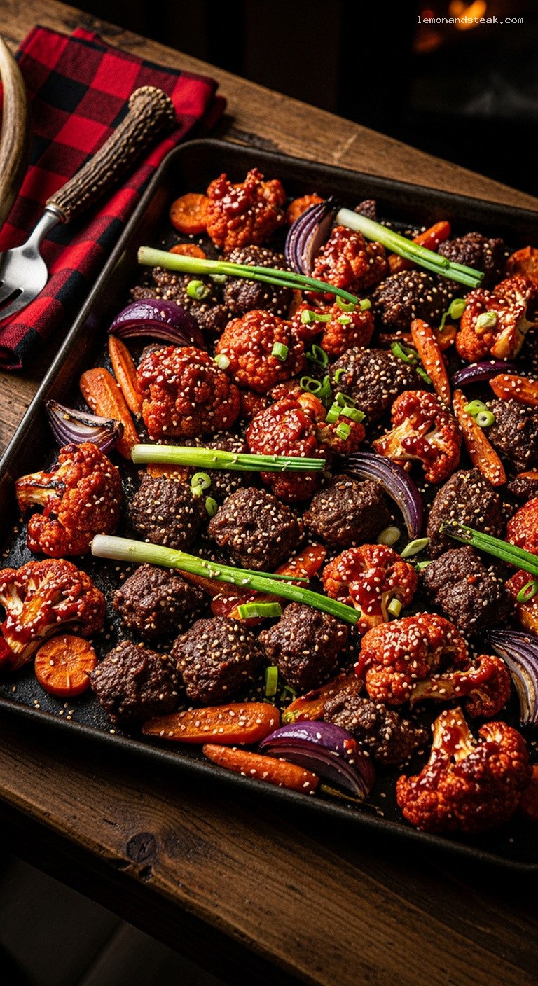 Gochujang Roasted Cauliflower and Beef Sheet Pan Dinner
