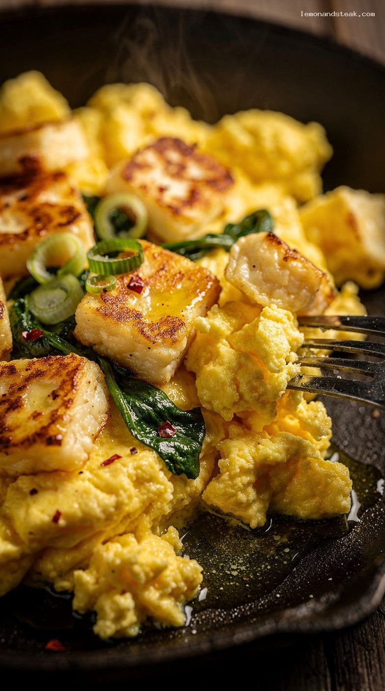 Golden Halloumi and Egg Scramble – Closeup