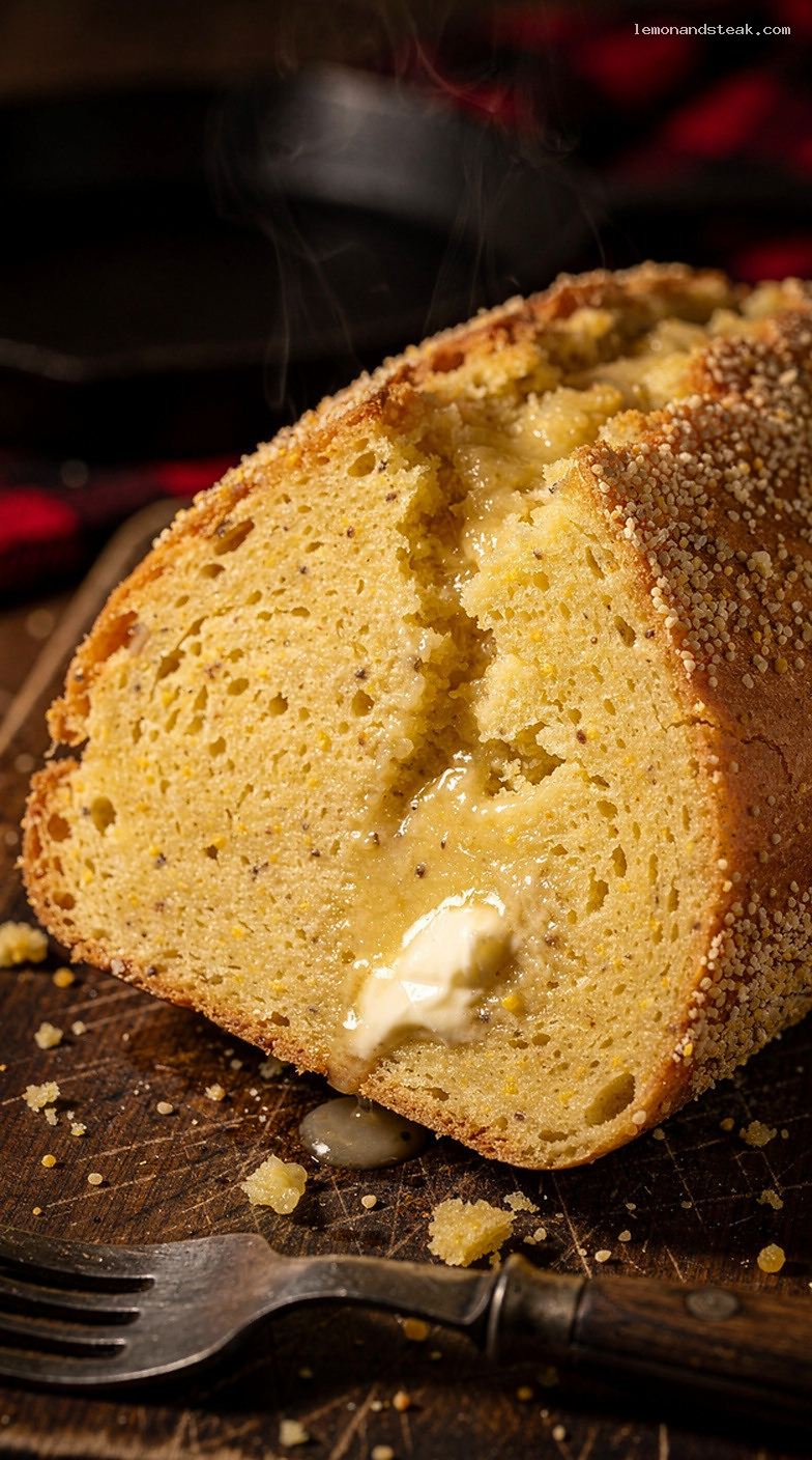 Golden Polenta Bread With Crisp Crust and Soft Interior – Closeup