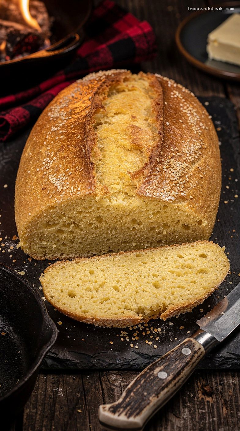 Golden Polenta Bread With Crisp Crust and Soft Interior