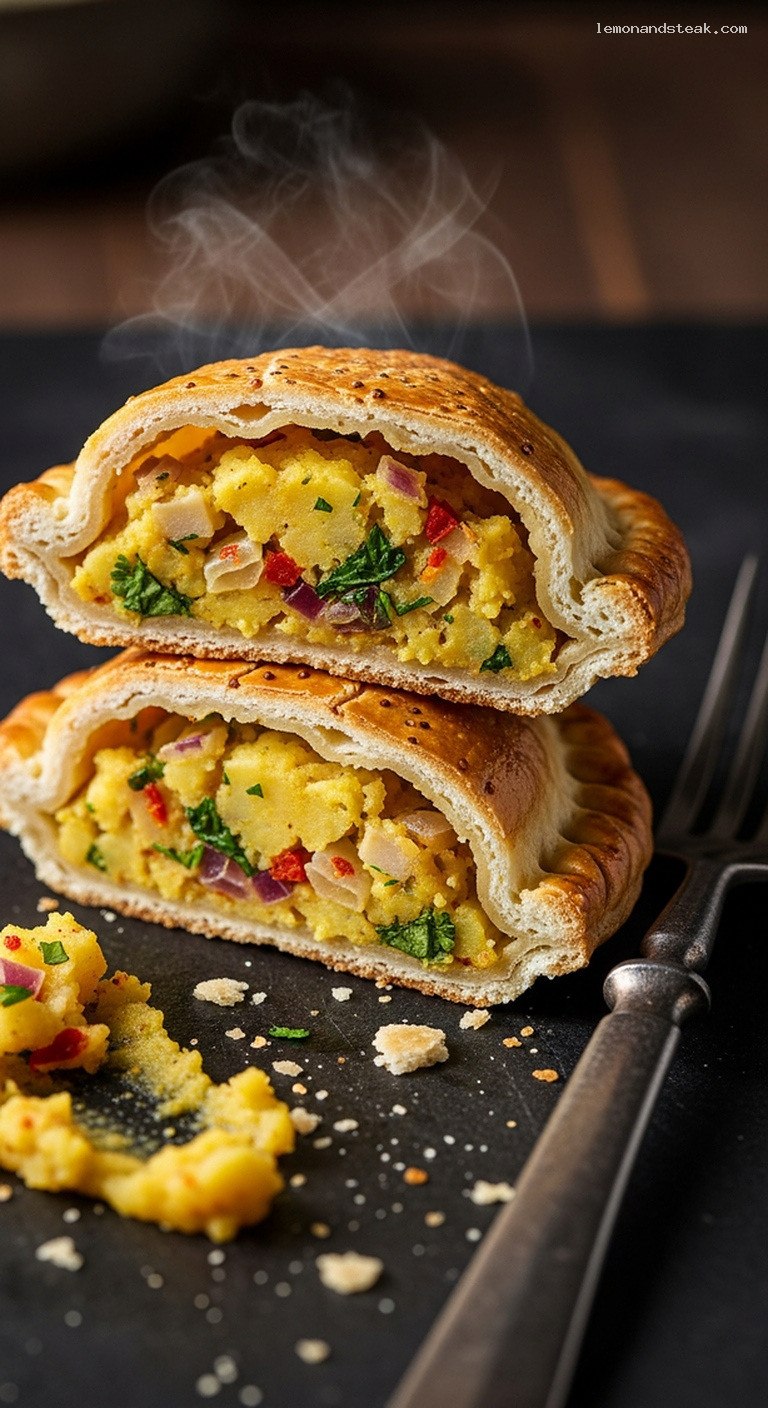 Golden Potato Empanadas With Spiced Onion Filling – Closeup