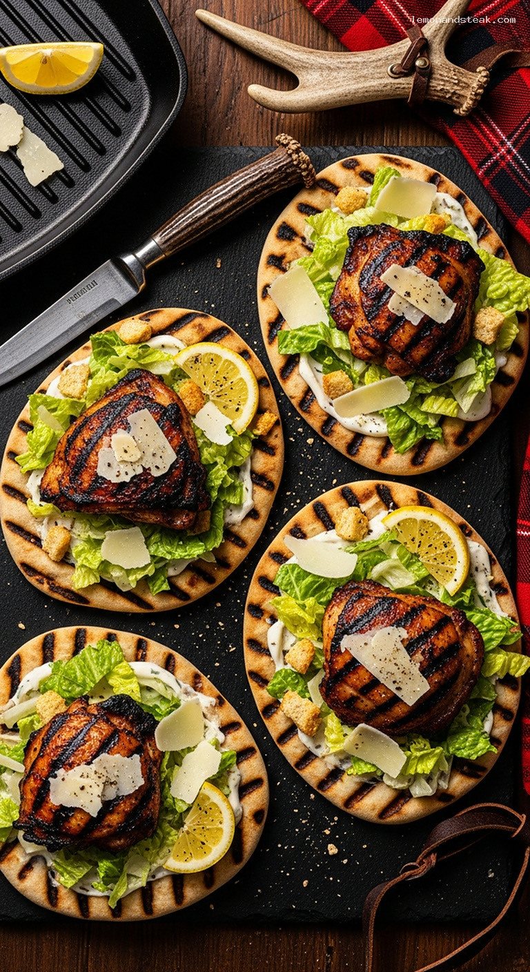 Grilled Chicken Caesar Flatbread with Charred Chicken Strips