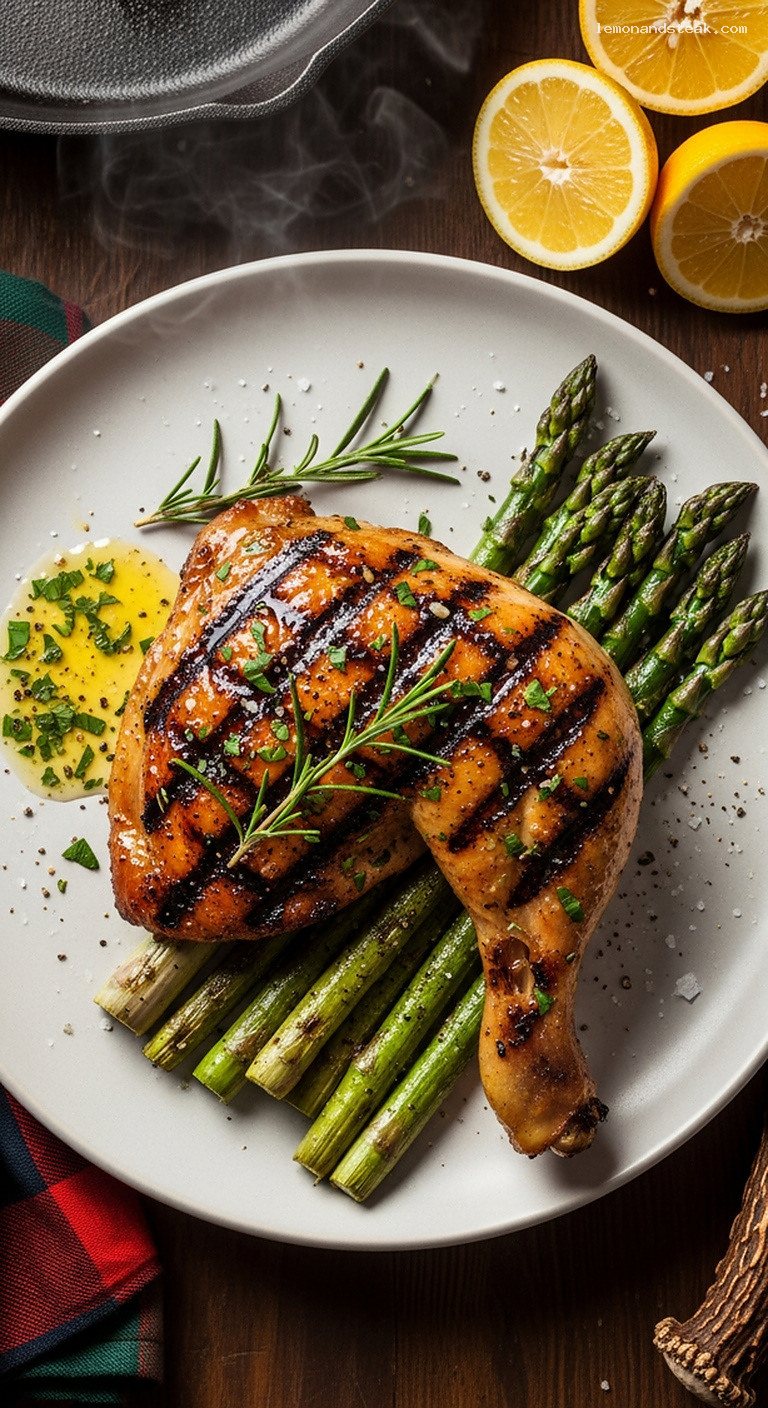 Grilled Citrus-Herb Chicken Legs with Charred Asparagus