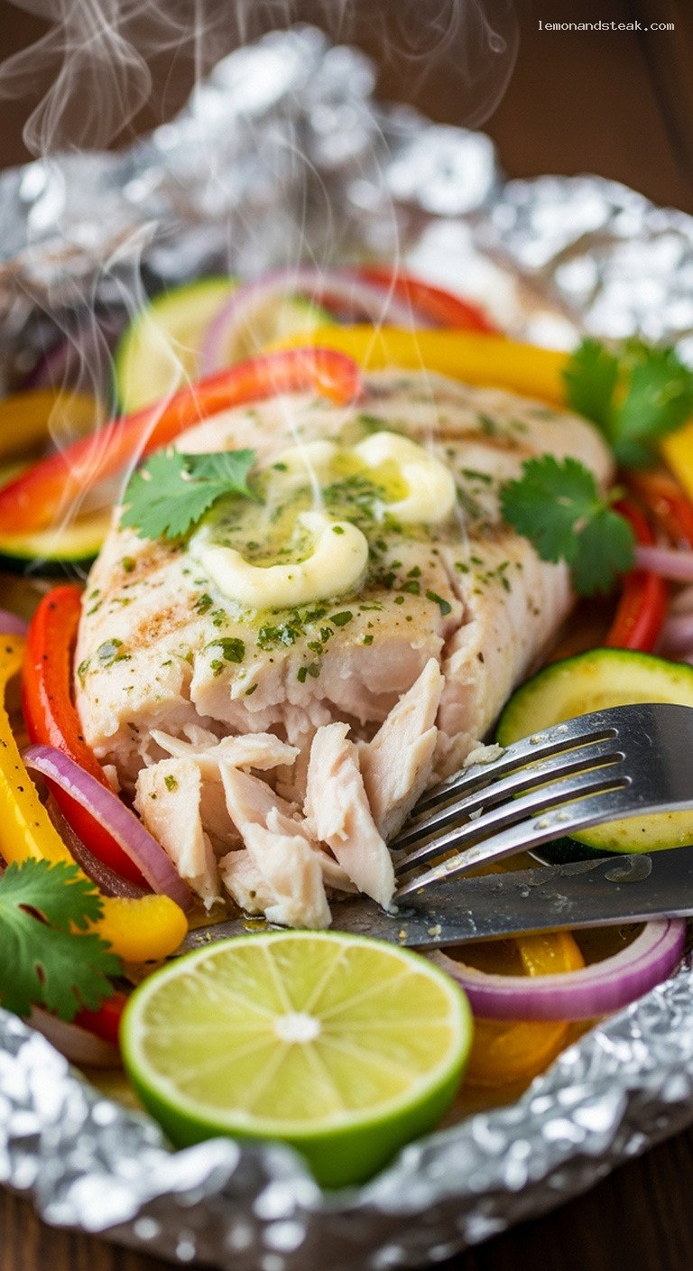 Grilled Mahi-Mahi Foil Packets with Lime and Cilantro – Closeup