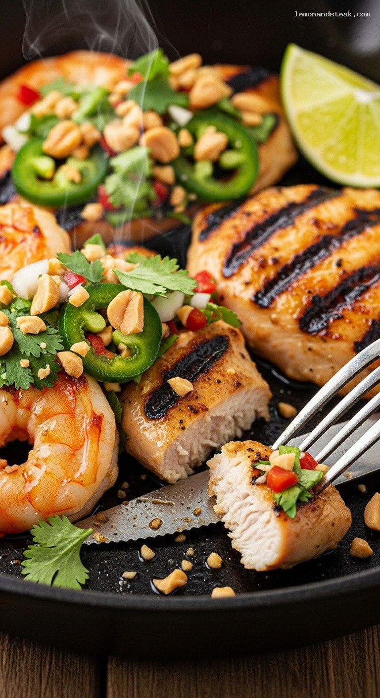 Grilled Shrimp With Zesty Peanut-Cilantro Salsa – Closeup