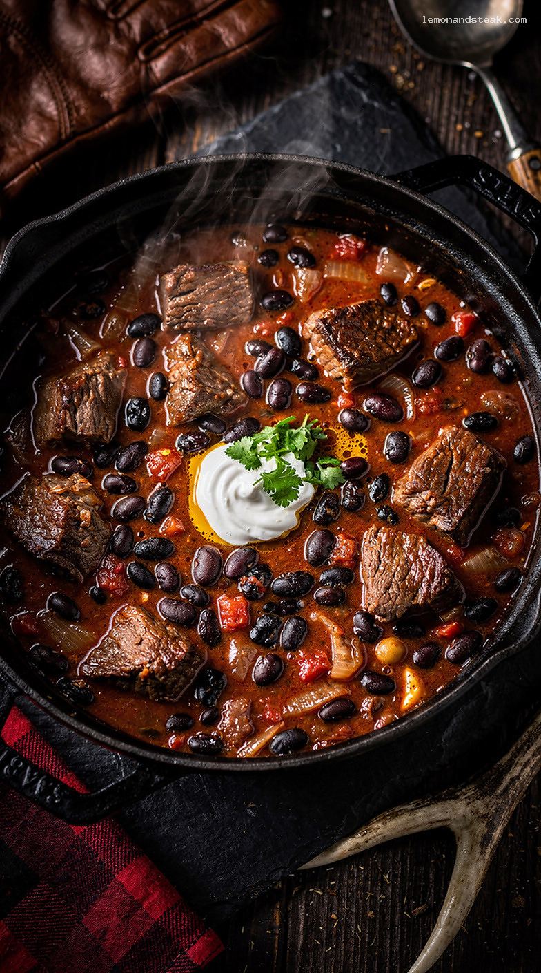 Hearty Beef and Black Bean Stew with Tomatoes and Garlic