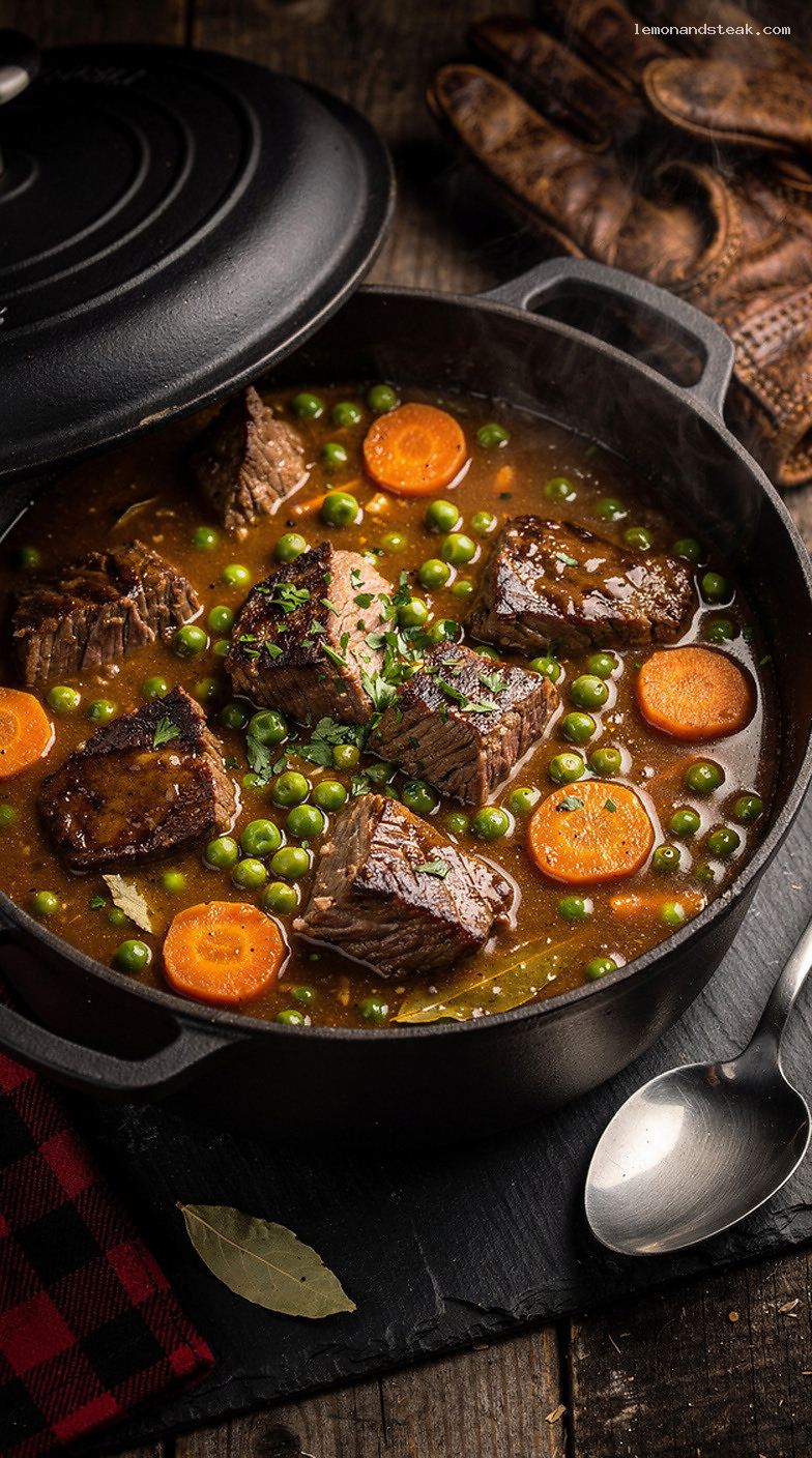Hearty Beef and Pea Stew with Carrots and Herbs