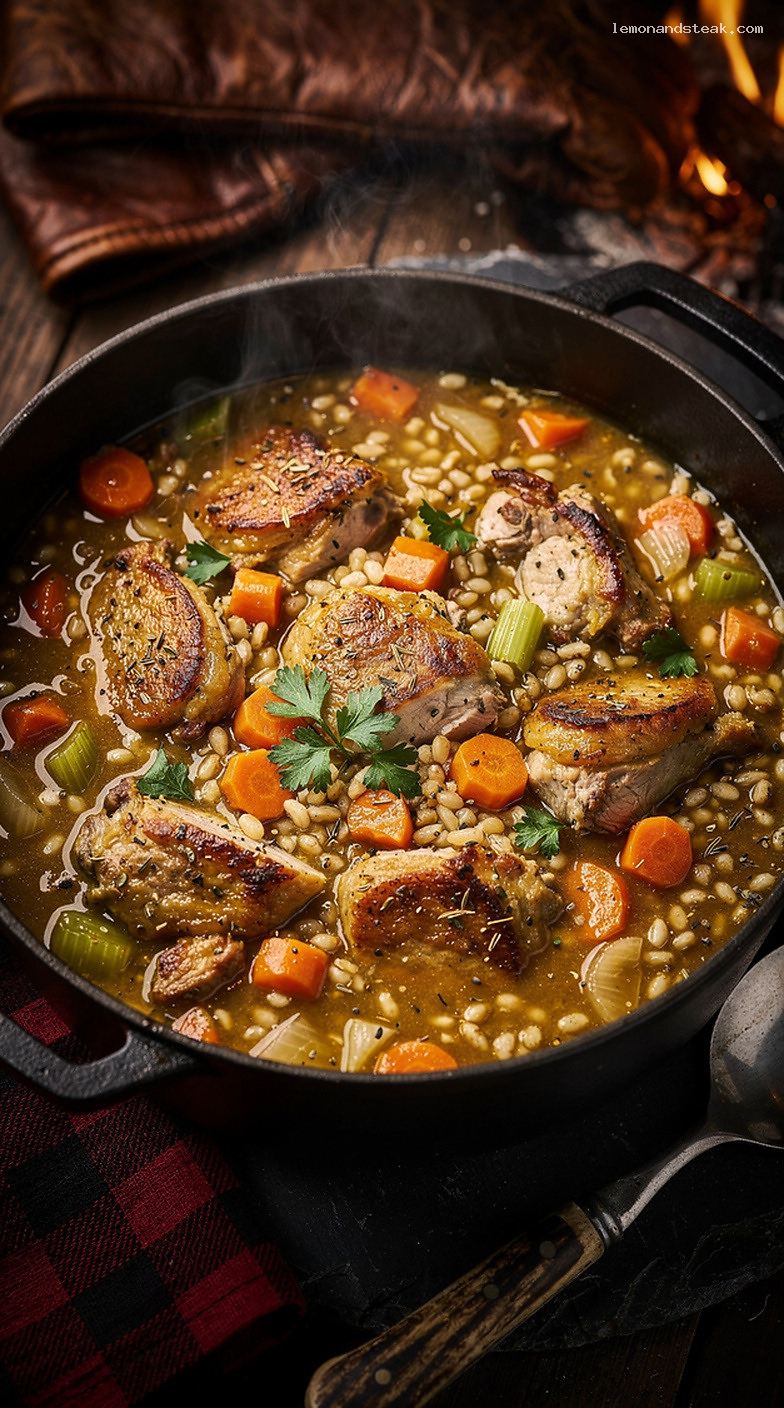 Hearty Turkey and Barley Stew with Vegetables and Herbs