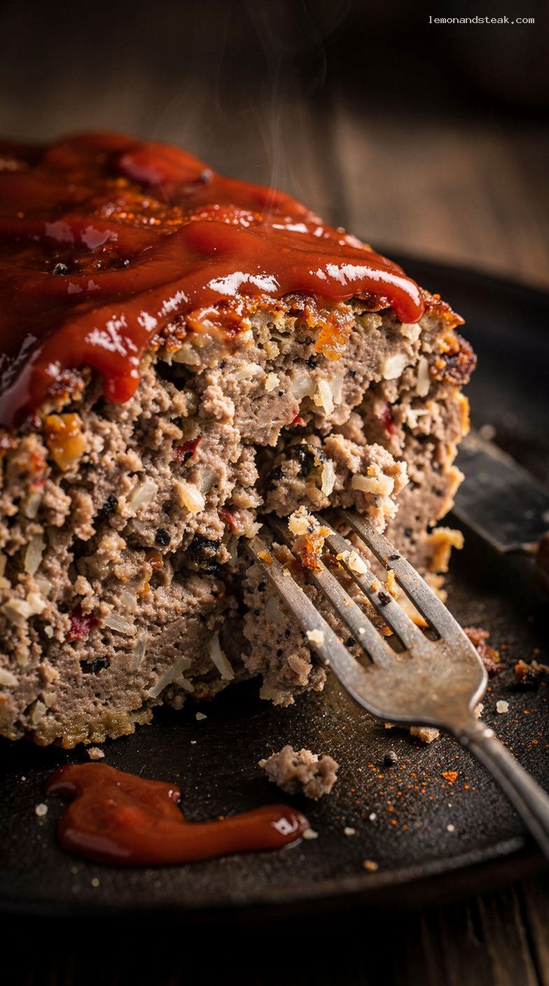 Homestyle Beef and Parsnip Meatloaf with Tomato Topping – Closeup