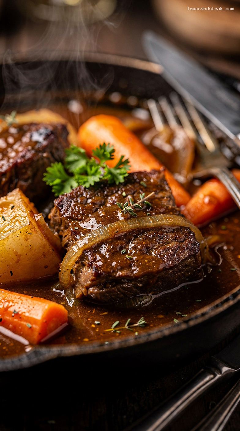 Homestyle Beef and Turnip Stew with Root Vegetables – Closeup