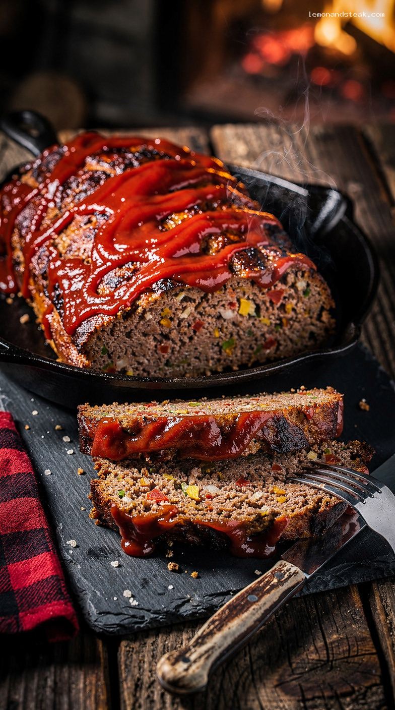 Homestyle Beef Meatloaf with Bell Peppers and Ketchup Glaze