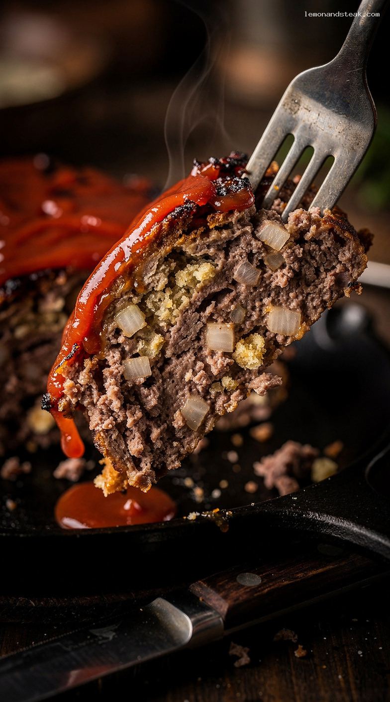 Homestyle Beef Meatloaf with Dijon and Sweet Tomato Glaze – Closeup