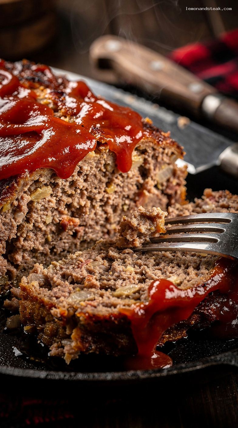 Homestyle Beef Meatloaf With Mustard and Sweet Tomato Glaze – Closeup