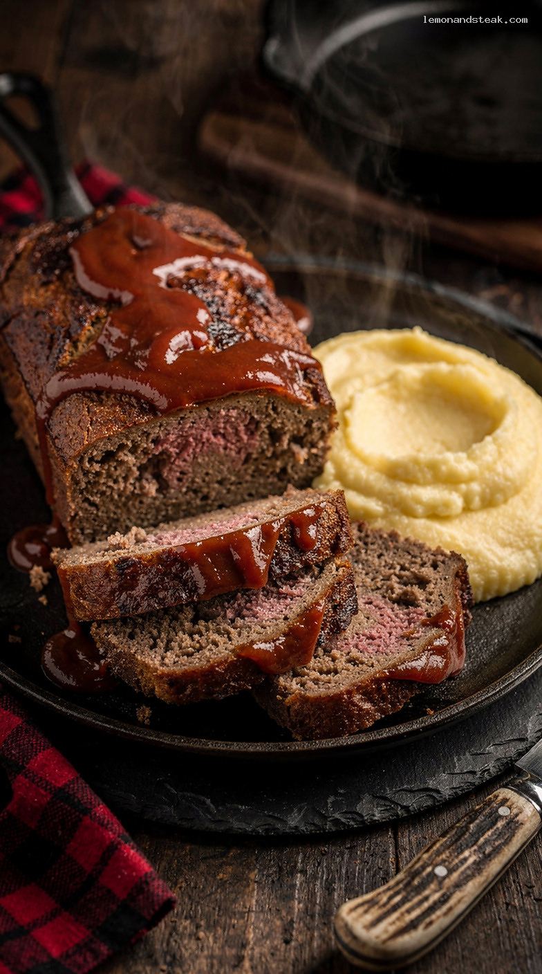 Homestyle Beef Meatloaf with Polenta Binder and Ketchup Glaze