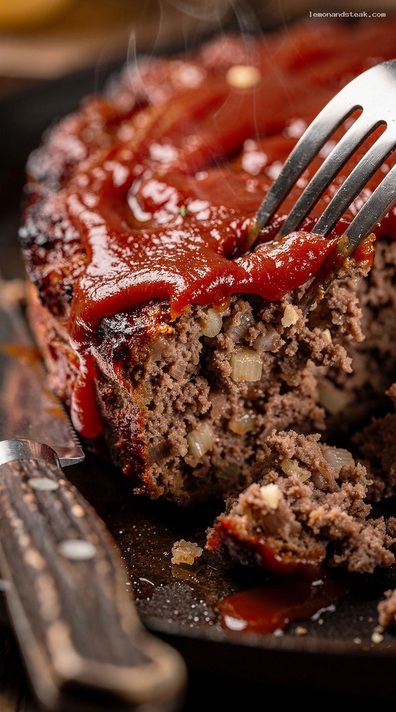 Homestyle Beef Meatloaf With Soy Sauce and Tomato Glaze – Closeup