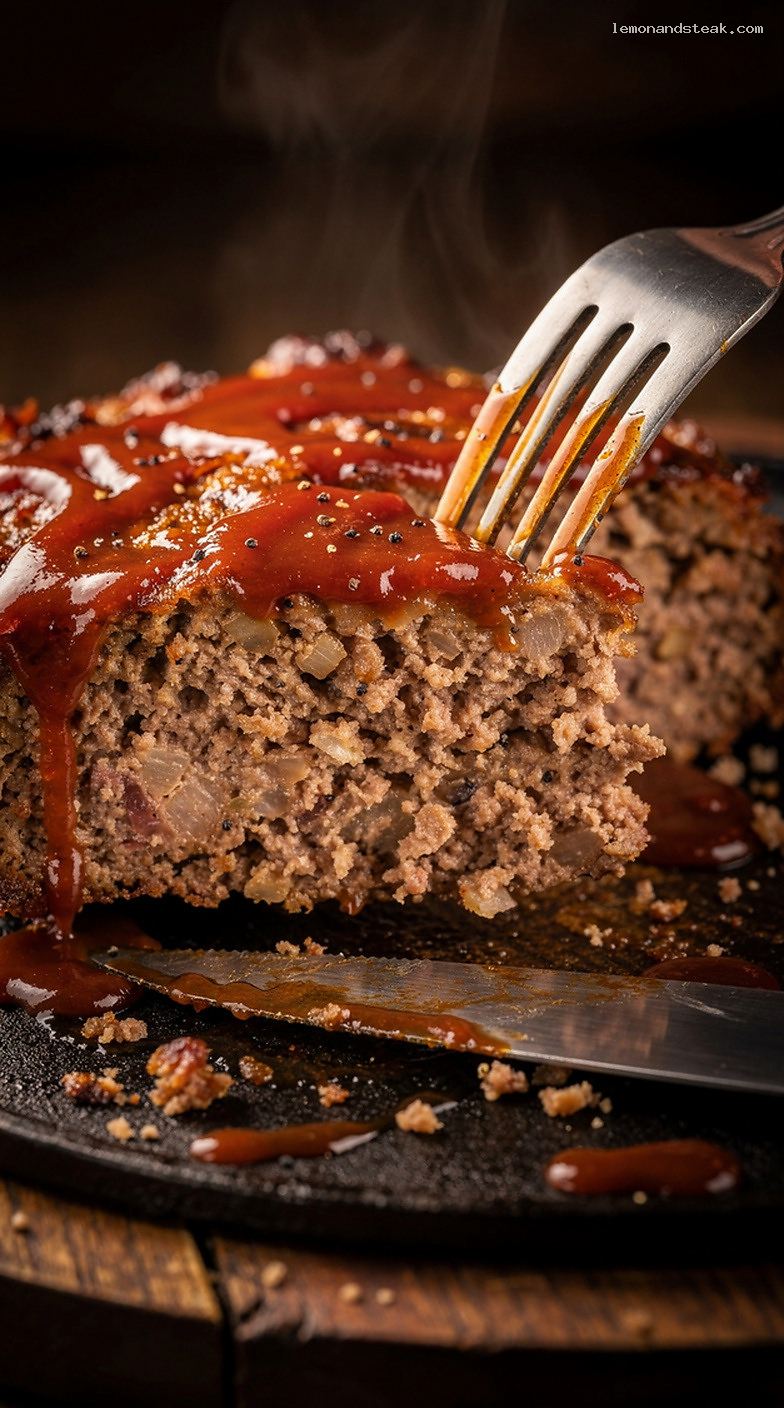 Homestyle Beef Meatloaf with Tomato Barbecue Glaze – Closeup