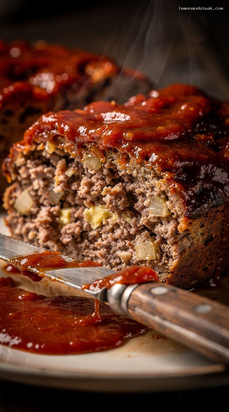 Homestyle Beef Meatloaf With Tomato Jam Glaze – Closeup
