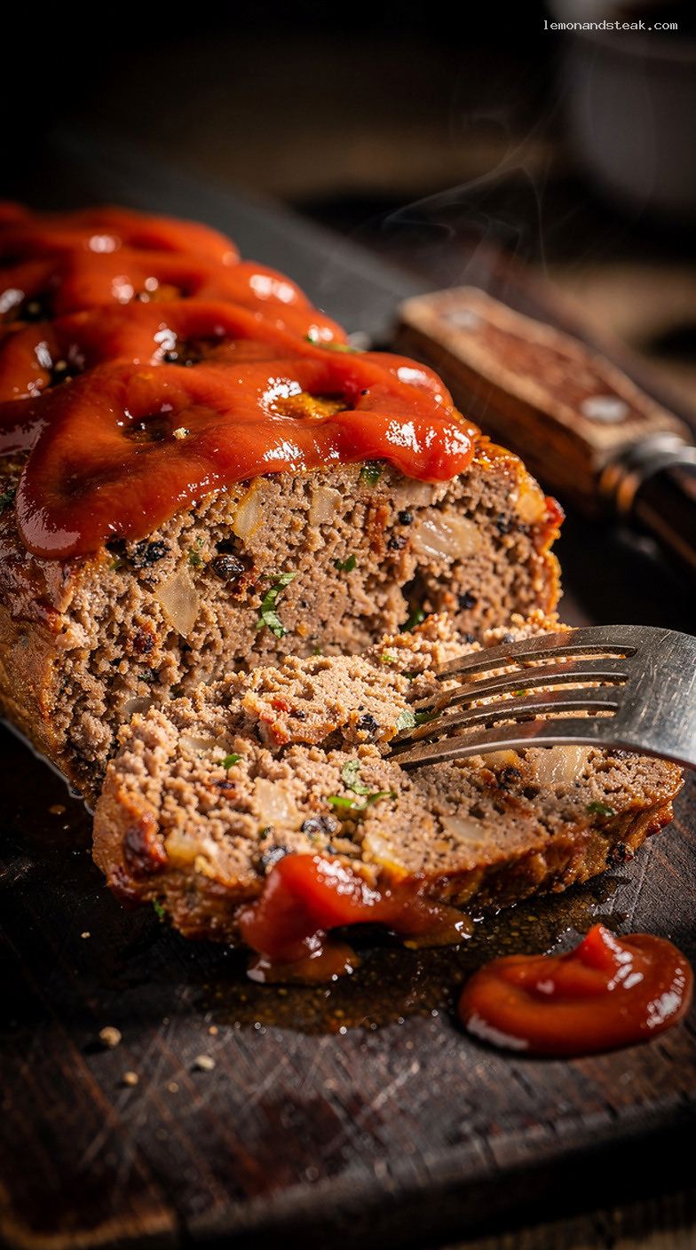 Homestyle Buttermilk Meatloaf With Ketchup Glaze – Closeup