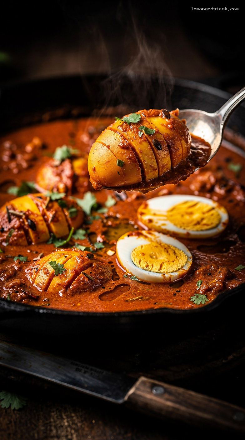 Homestyle Egg Curry in Spiced Tomato Onion Gravy – Closeup