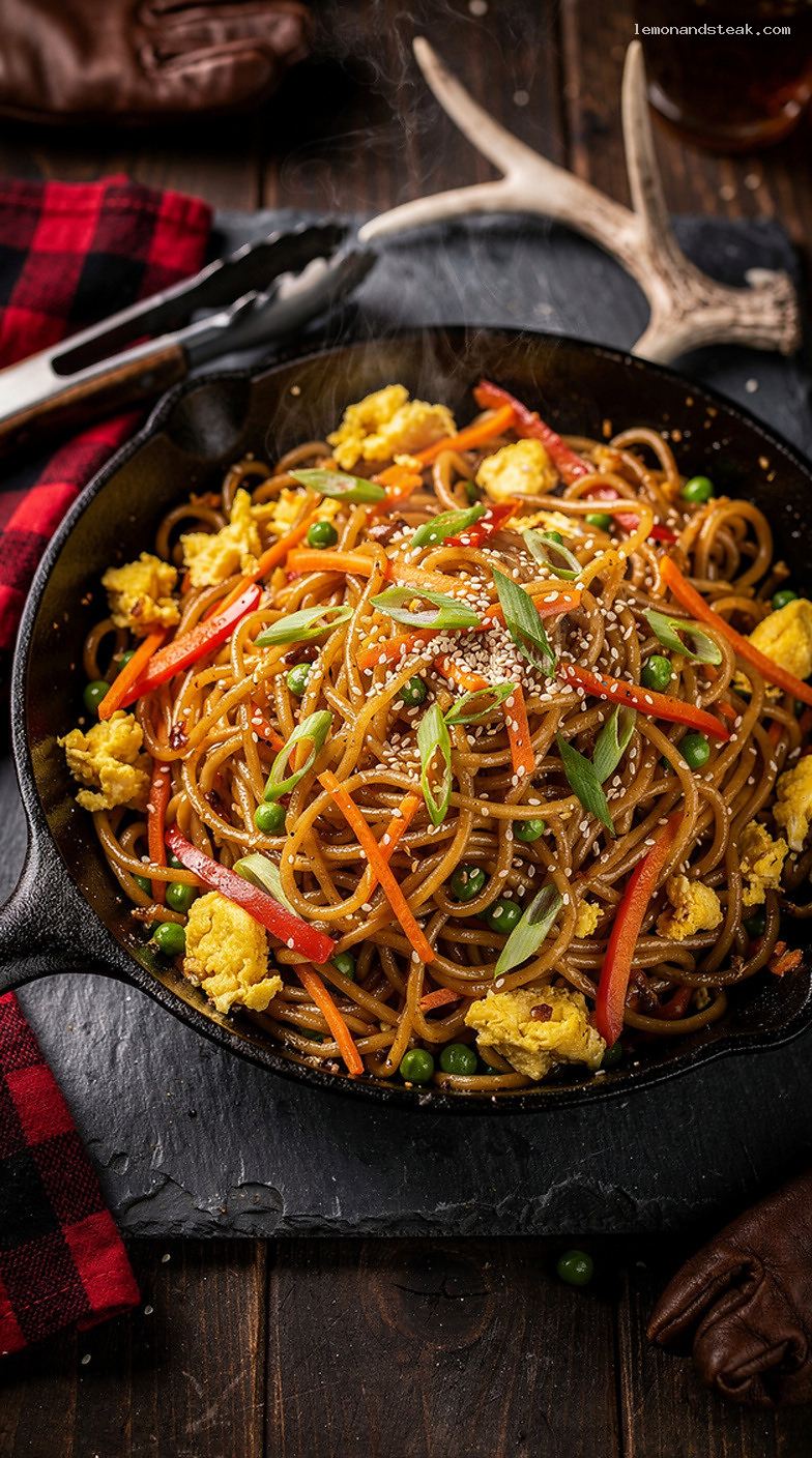 Homestyle Egg Fried Noodles With Vegetables and Soy Sauce
