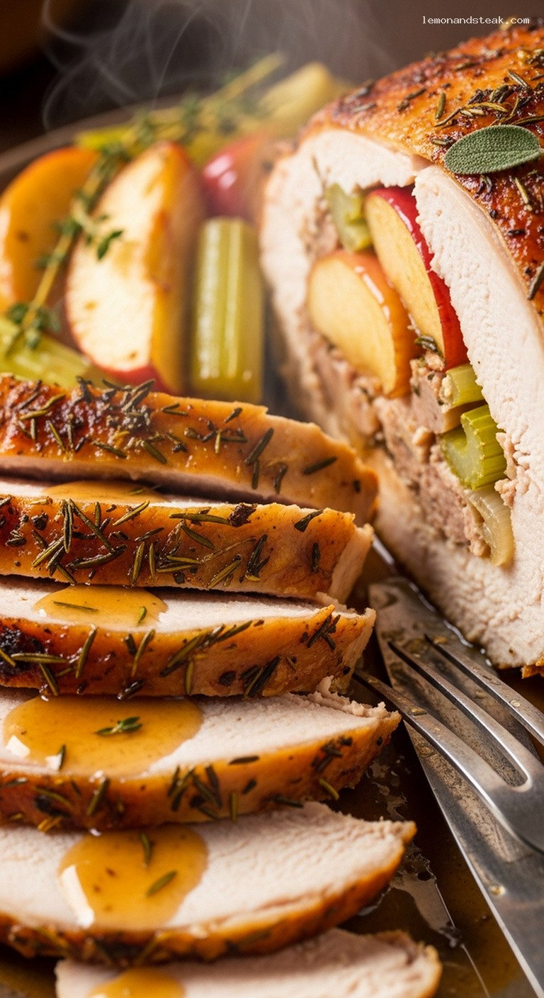 Homestyle Herb-Roasted Turkey With Apple and Onion – Closeup