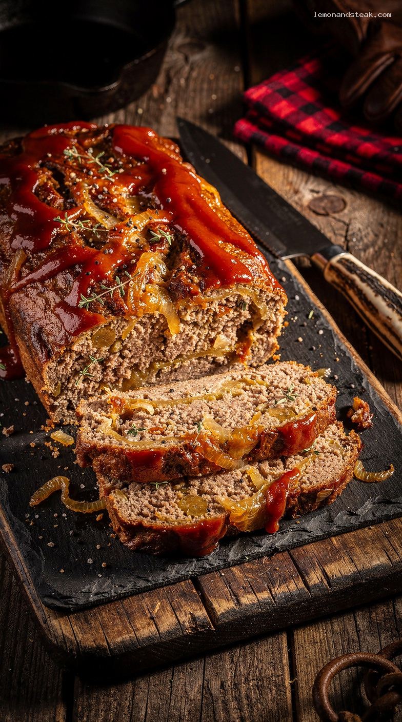 Homestyle Meatloaf With Caramelized Onions and Ketchup Glaze