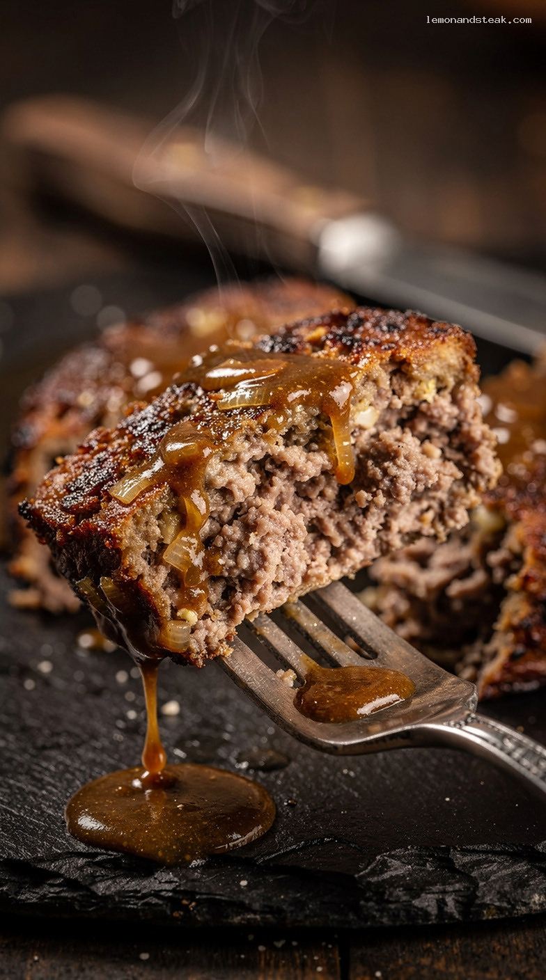 Homestyle Meatloaf with Savory Brown Gravy – Closeup