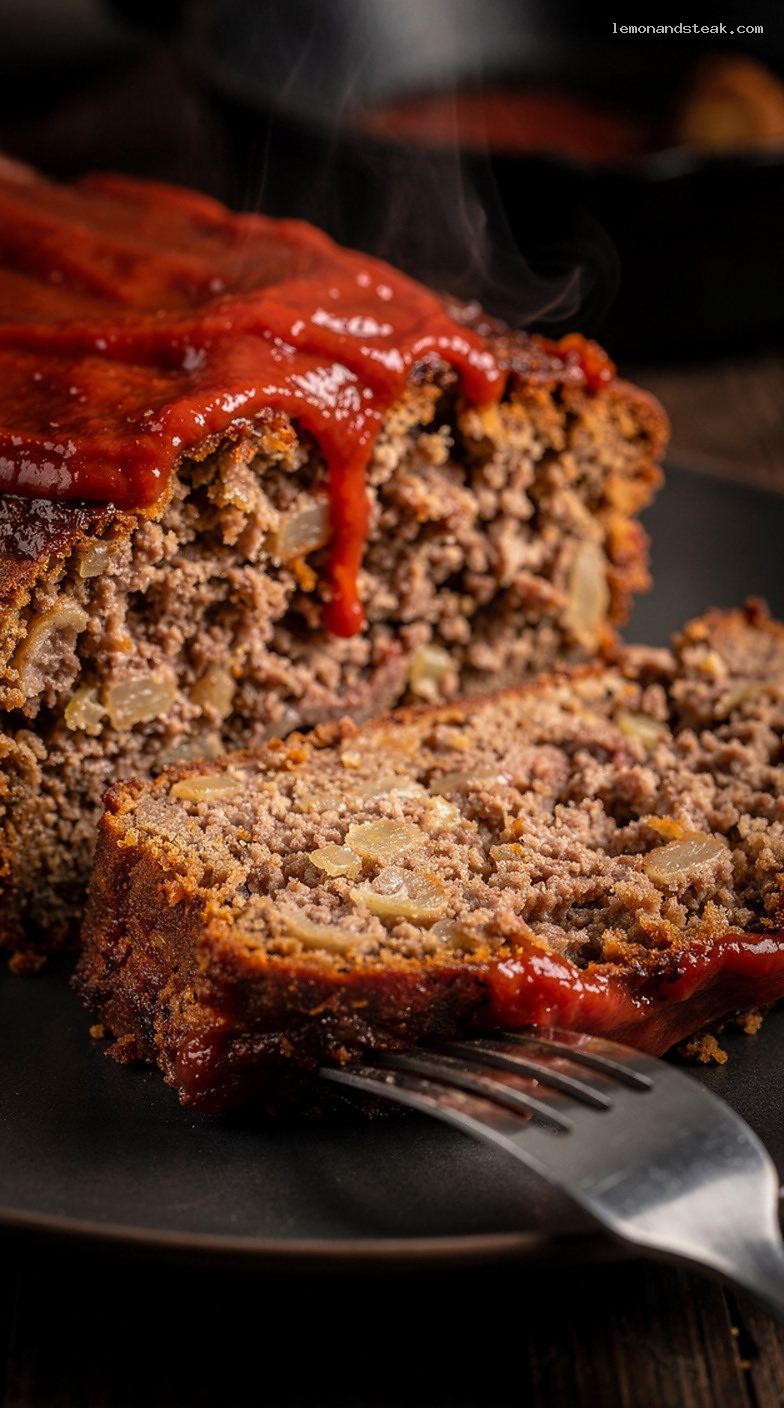 Homestyle Meatloaf with Savory Tomato Paste Glaze – Closeup