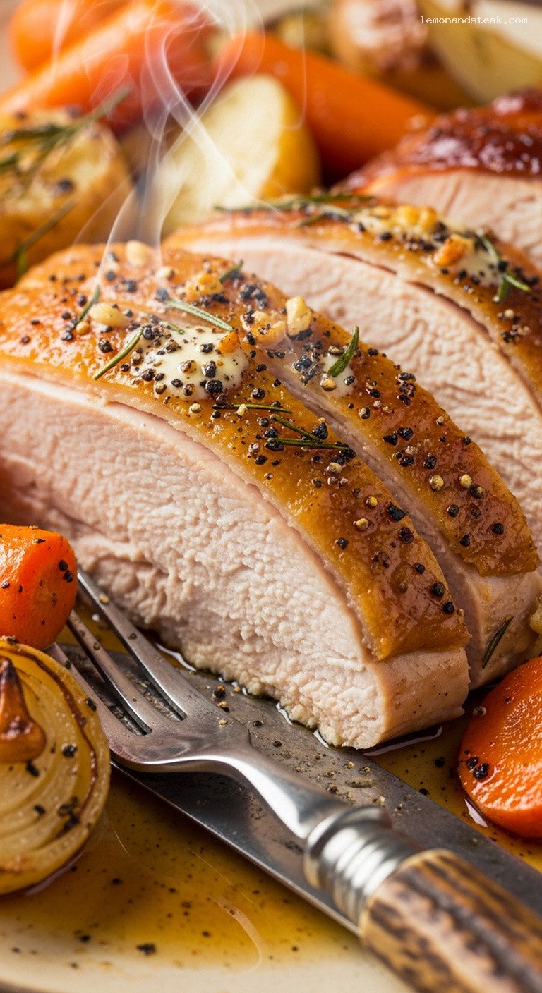 Homestyle Roast Turkey with Pan-Roasted Vegetables – Closeup