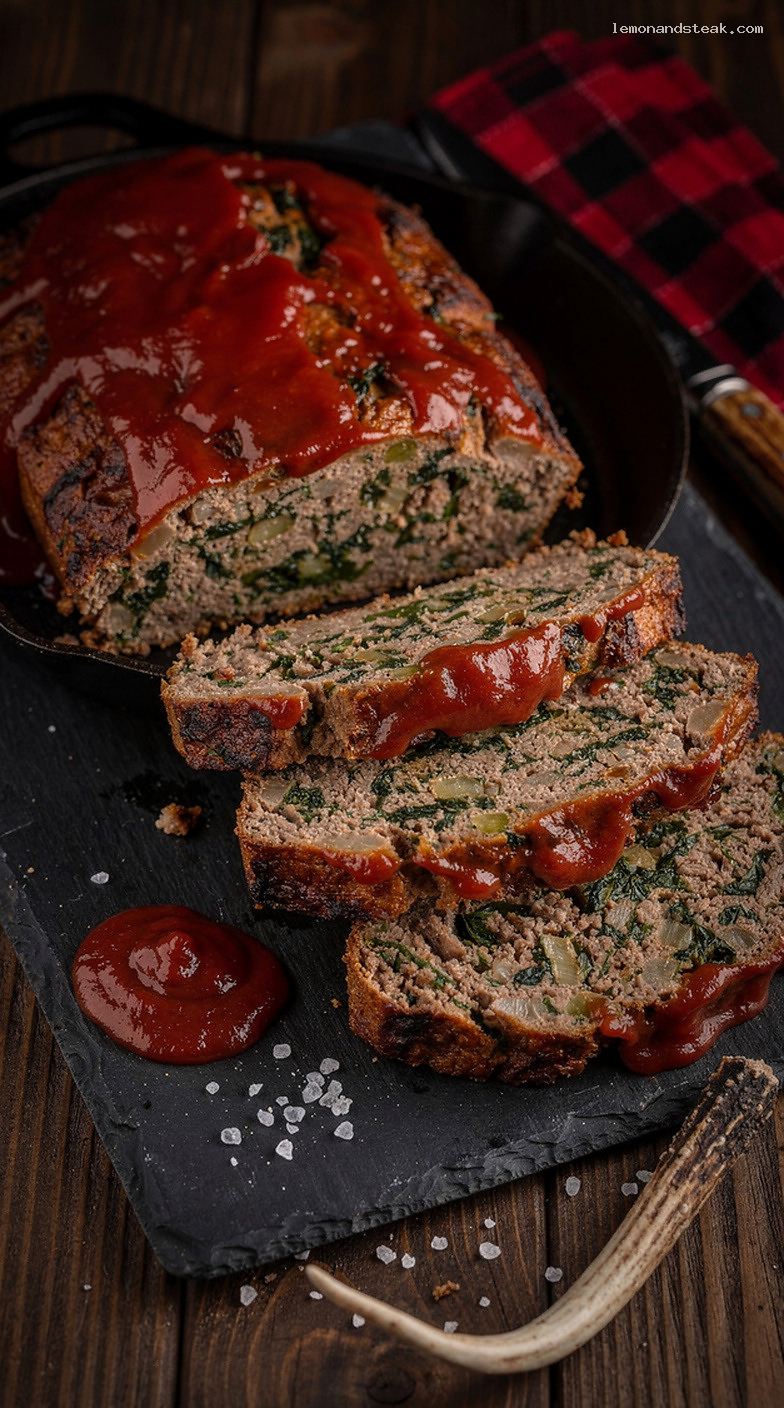 Homestyle Spinach Beef Meatloaf with Classic Ketchup Glaze