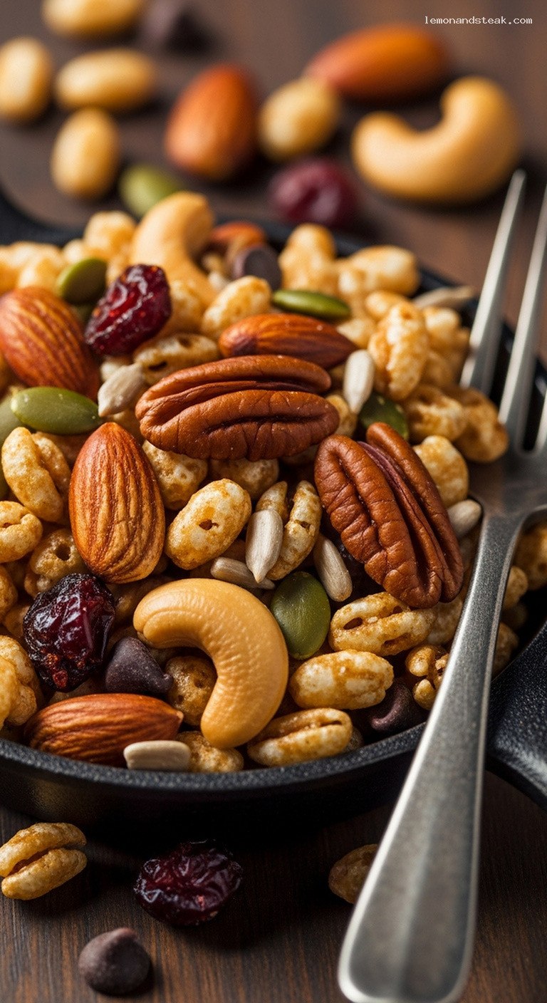 Honey Crunch Air-Popped Rice and Nut Trail Mix – Closeup