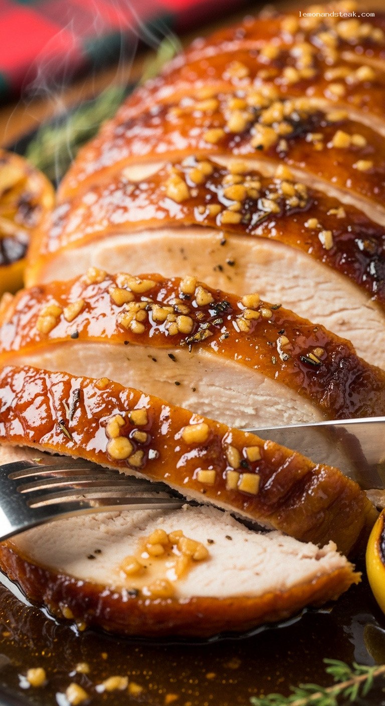 Honey Garlic Roast Turkey with Sticky Pan Glaze – Closeup