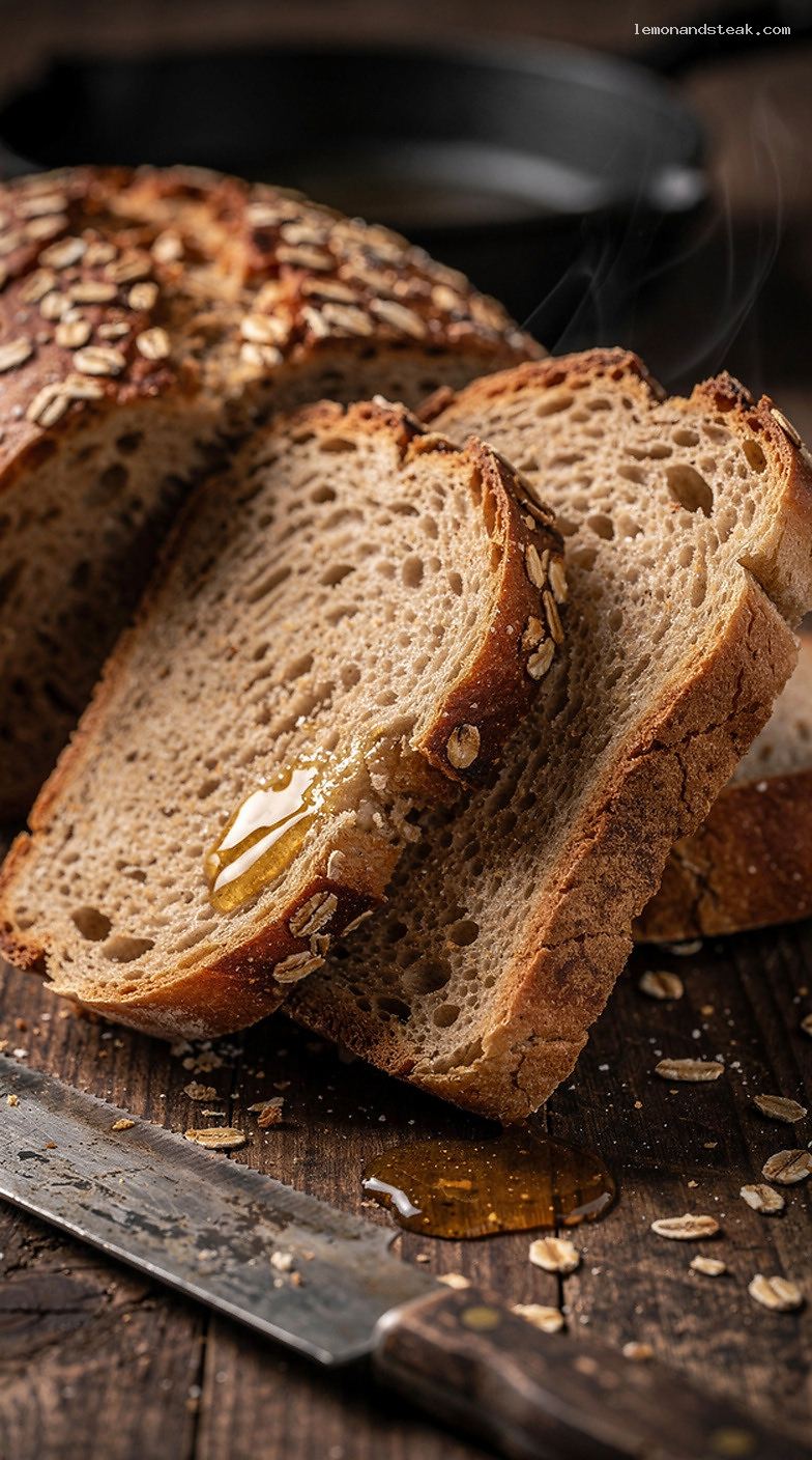 Honey Oat Whole Wheat Bread with Soft, Sweet Crumb – Closeup