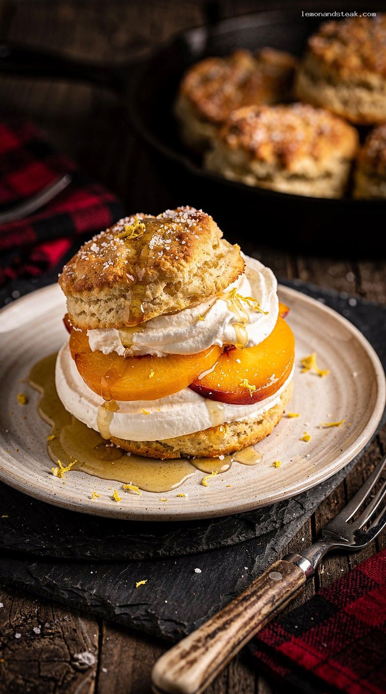 Honey Peach Shortcake with Biscuits and Whipped Cream