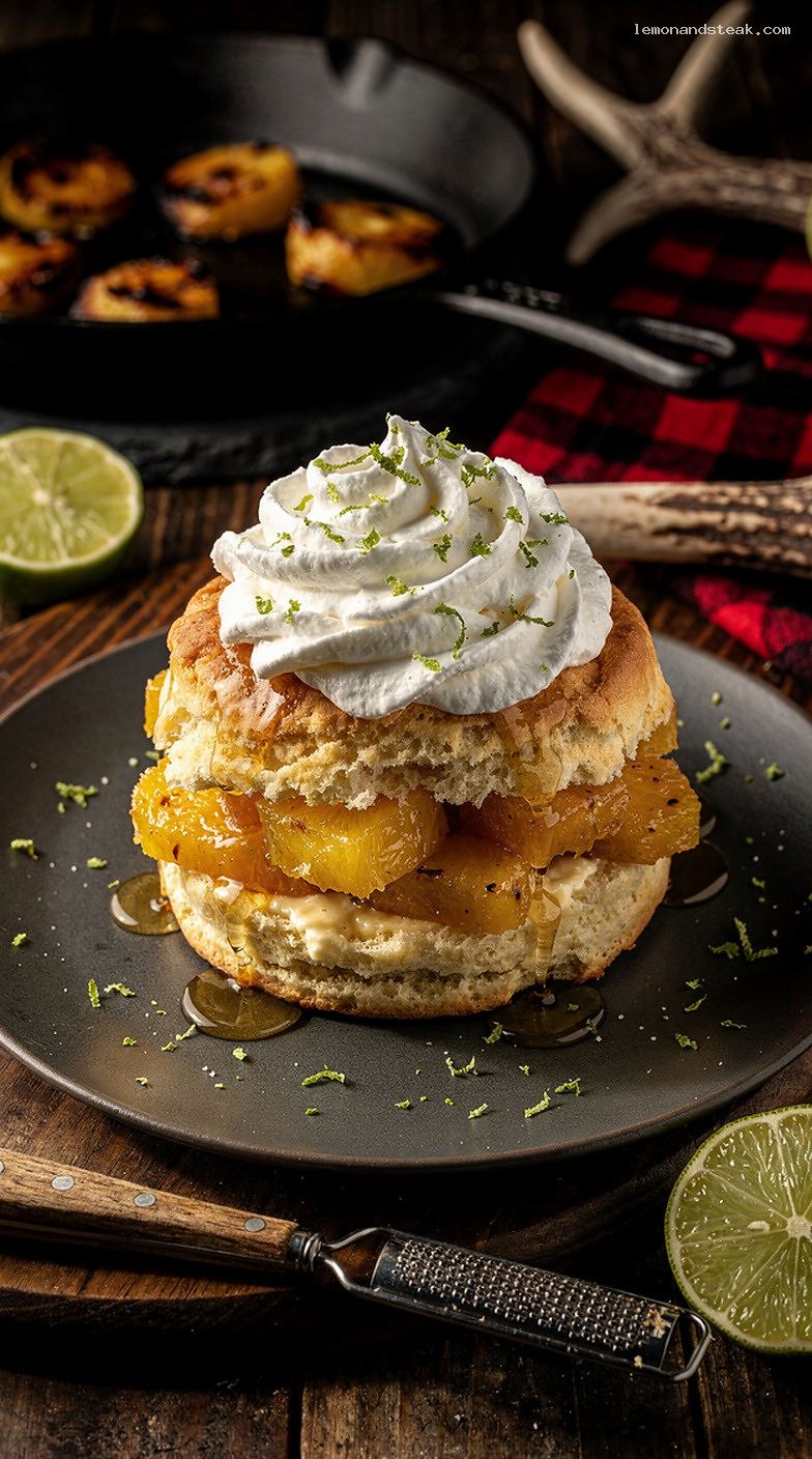 Honey-Roasted Pineapple Shortcake with Whipped Cream and Lime Zest