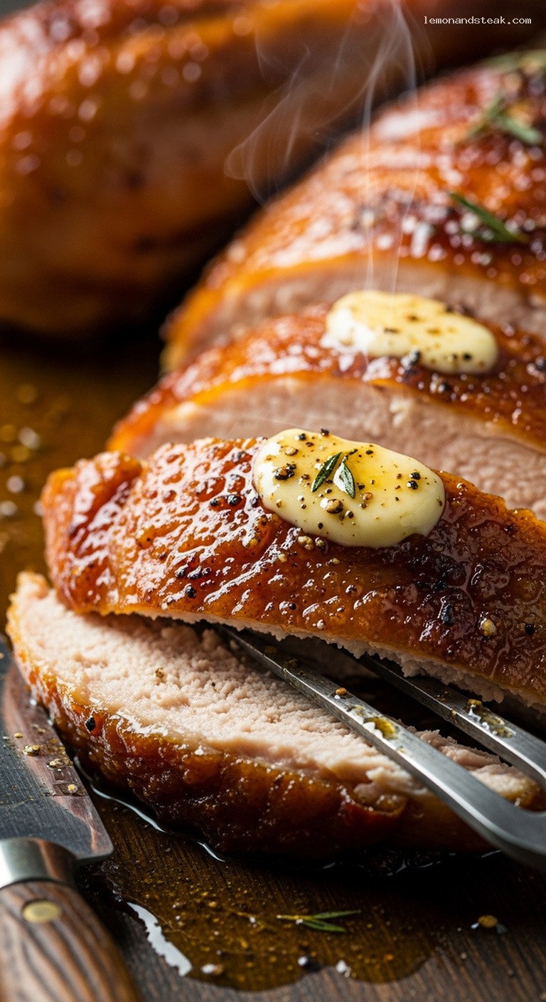 Honey Vanilla Butter Roasted Turkey with Caramelized Skin – Closeup