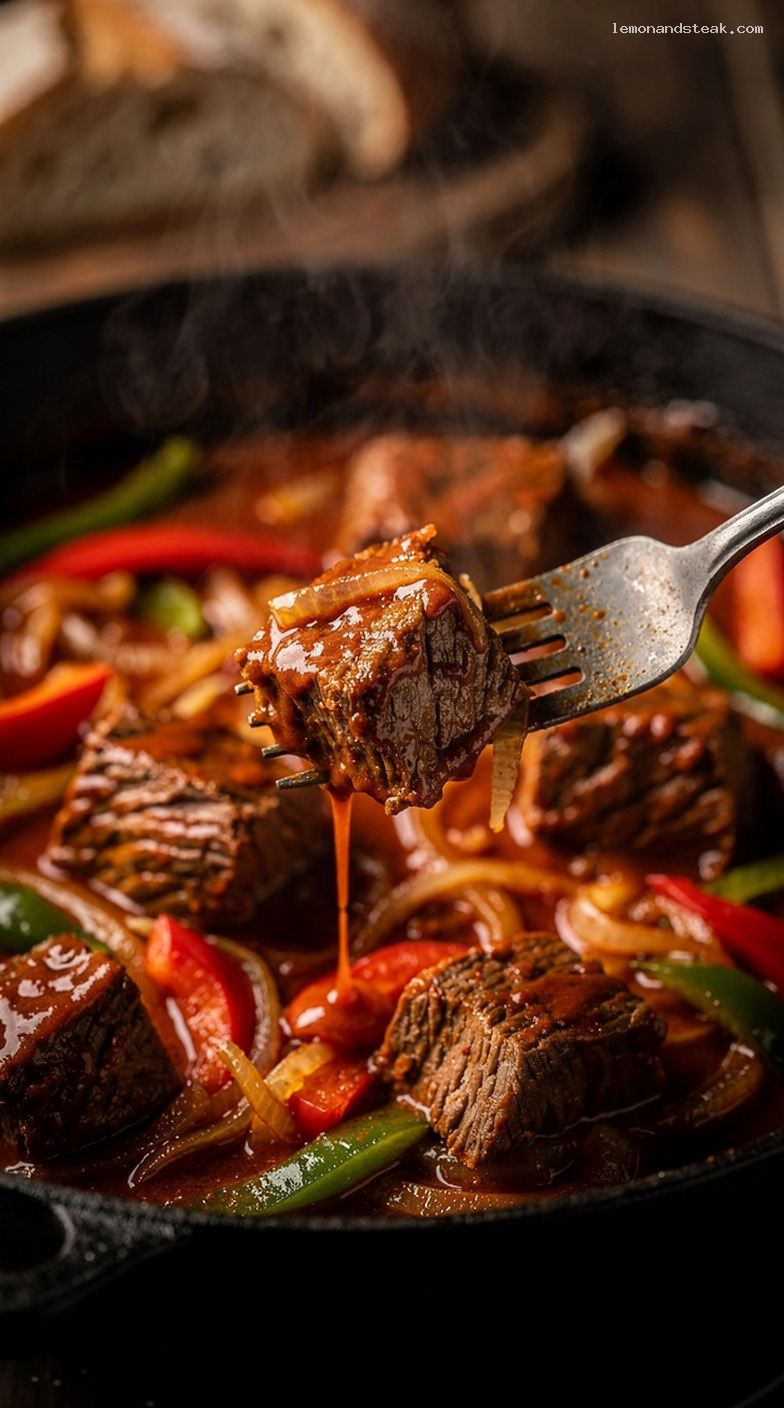 Hungarian-Style Beef Goulash Stew With Paprika and Peppers – Closeup