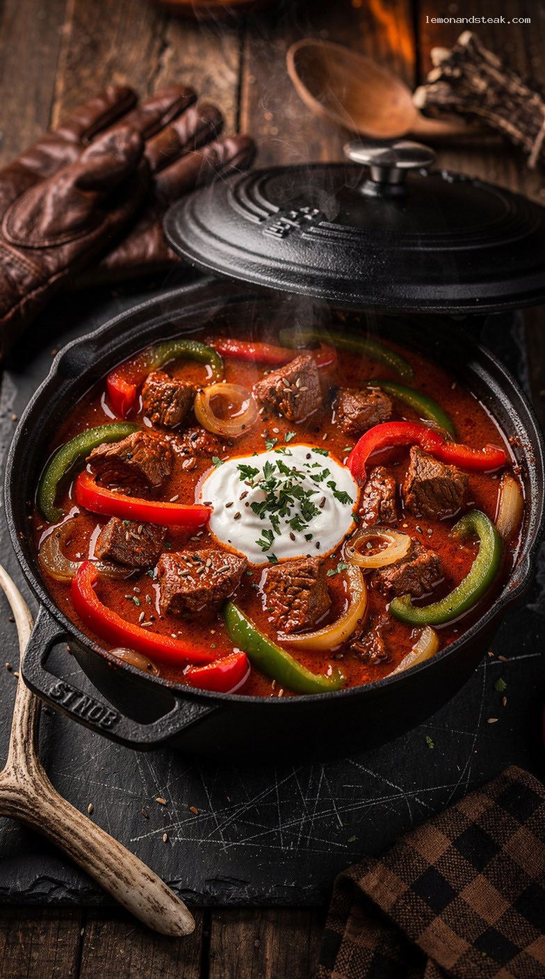 Hungarian-Style Beef Goulash Stew With Paprika and Peppers